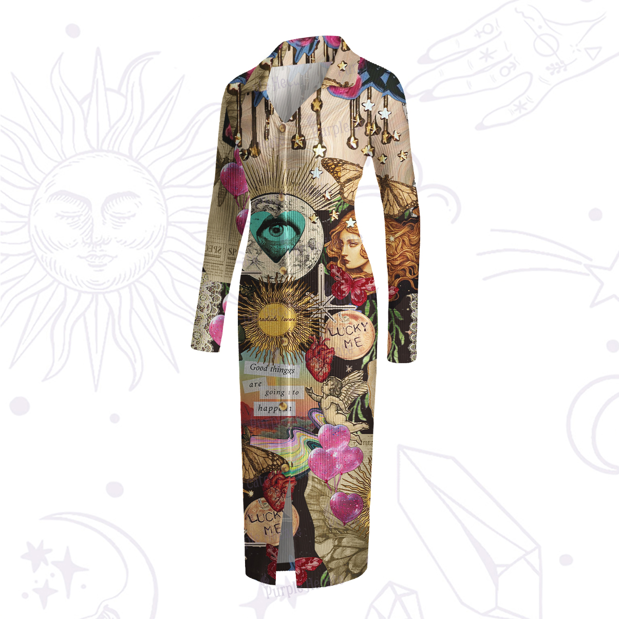 Purplehecate Lucky Me Sacred Heart Eye Ribbed Knit Dress