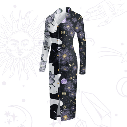 Purplehecate Starlit Cats & Butterflies Ribbed Knit Dress
