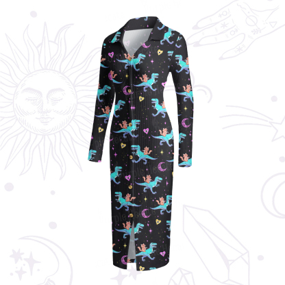 Purplehecate Witch Cat Rides the Dino Ribbed Knit Dress