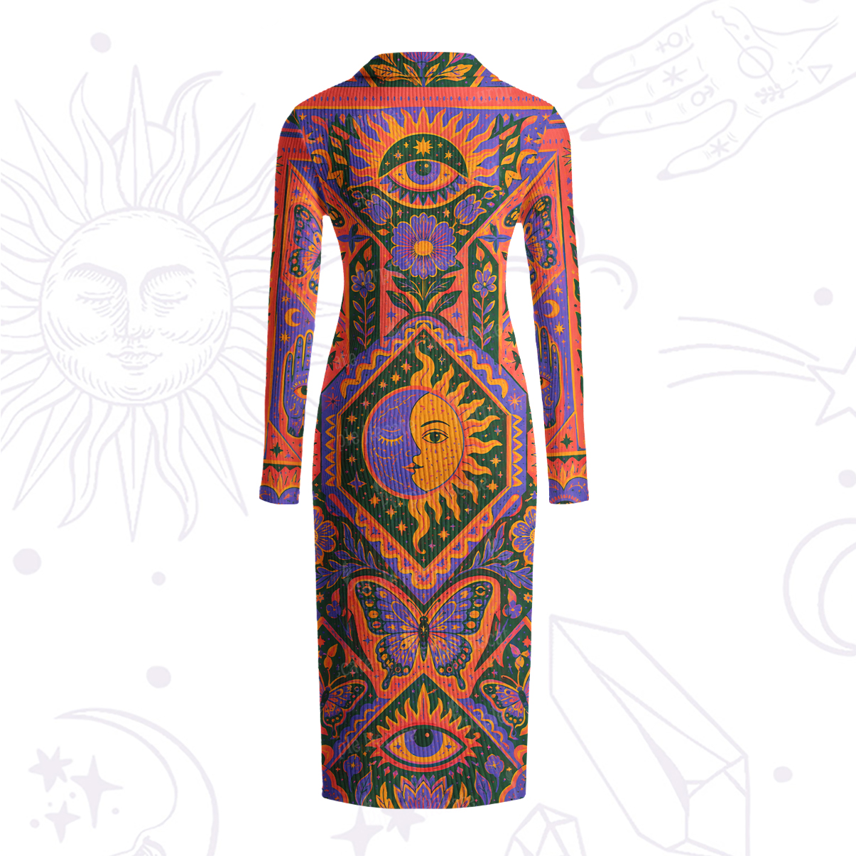 Purplehecate Sun, Moon & Butterfly Secrets Ribbed Knit Dress