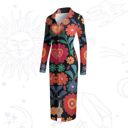 Purplehecate Retro Bloom Folk Floral Ribbed Knit Dress