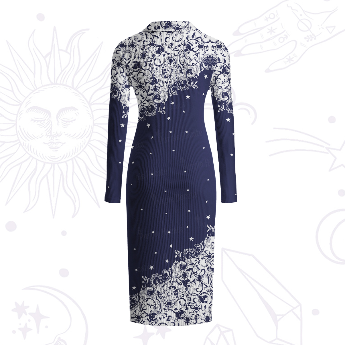 Purplehecate Midnight Star Ribbed Knit Dress