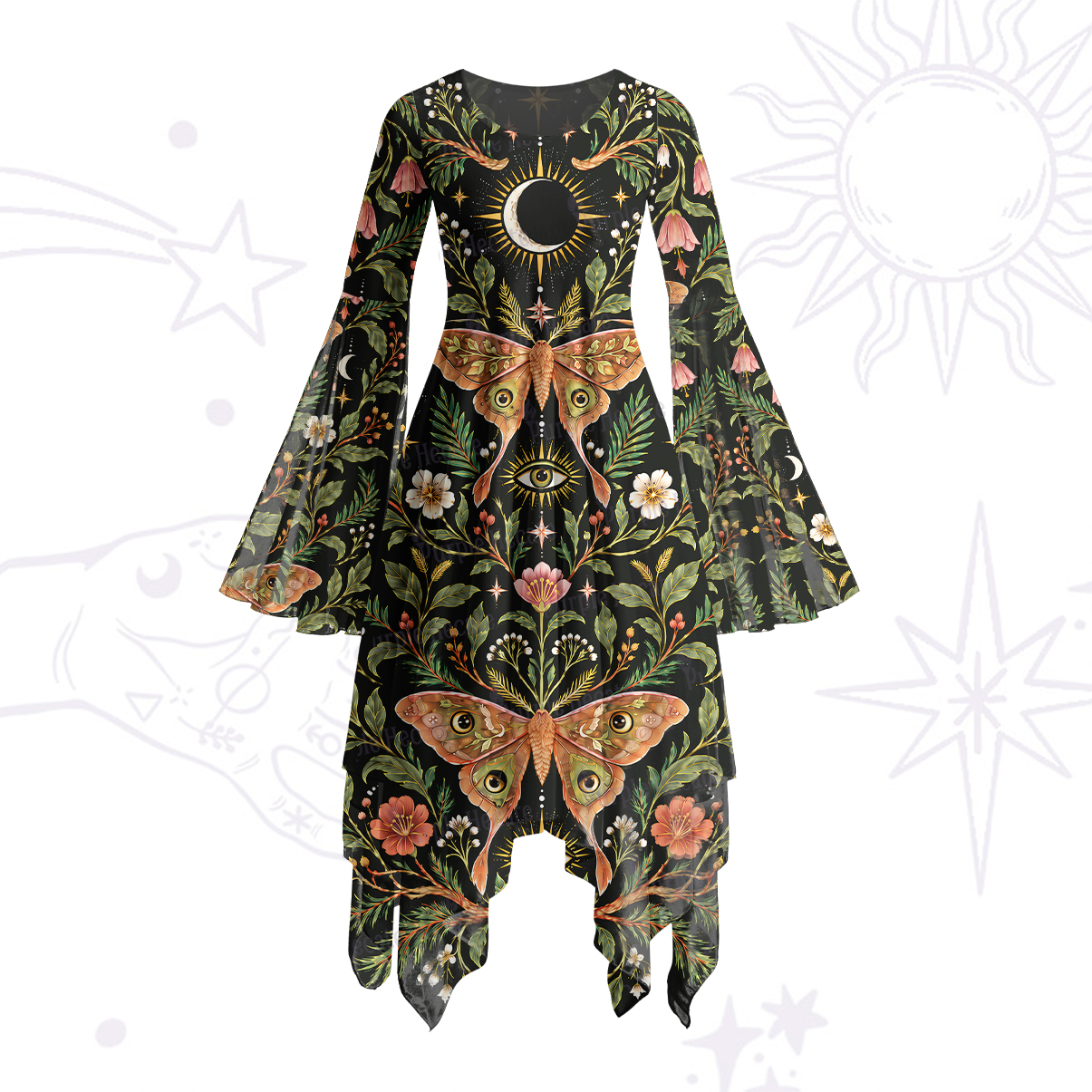 Purplehecate Nocturnal Moth's SpellBell Sleeve Dress