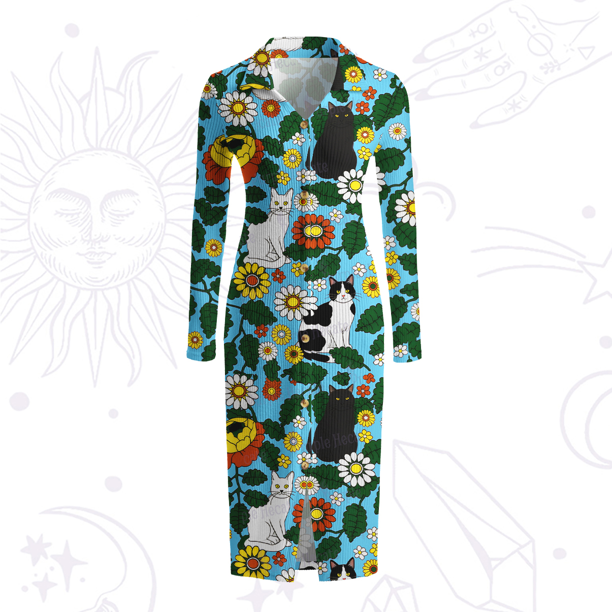 Purplehecate Daisy Cat  Garden Ribbed Knit Dress