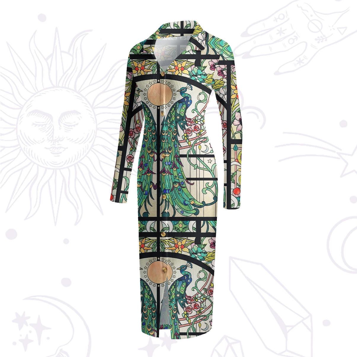 Purplehecate Mystic Peacock Stained Glass Ribbed Knit Dress