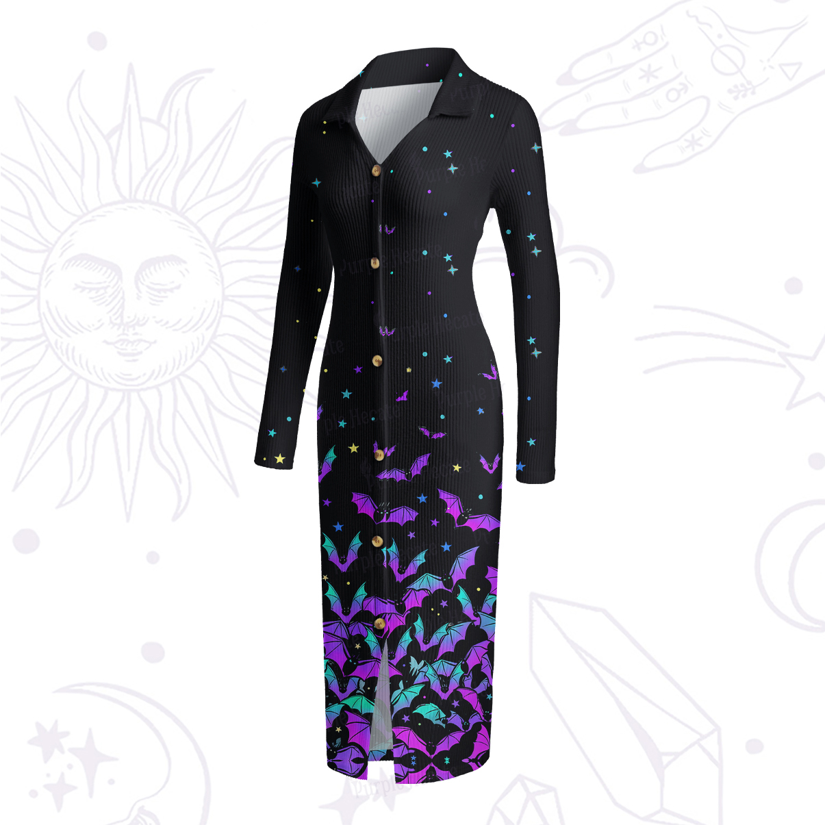 Purplehecate Rainbow Bat Ribbed Knit Dress