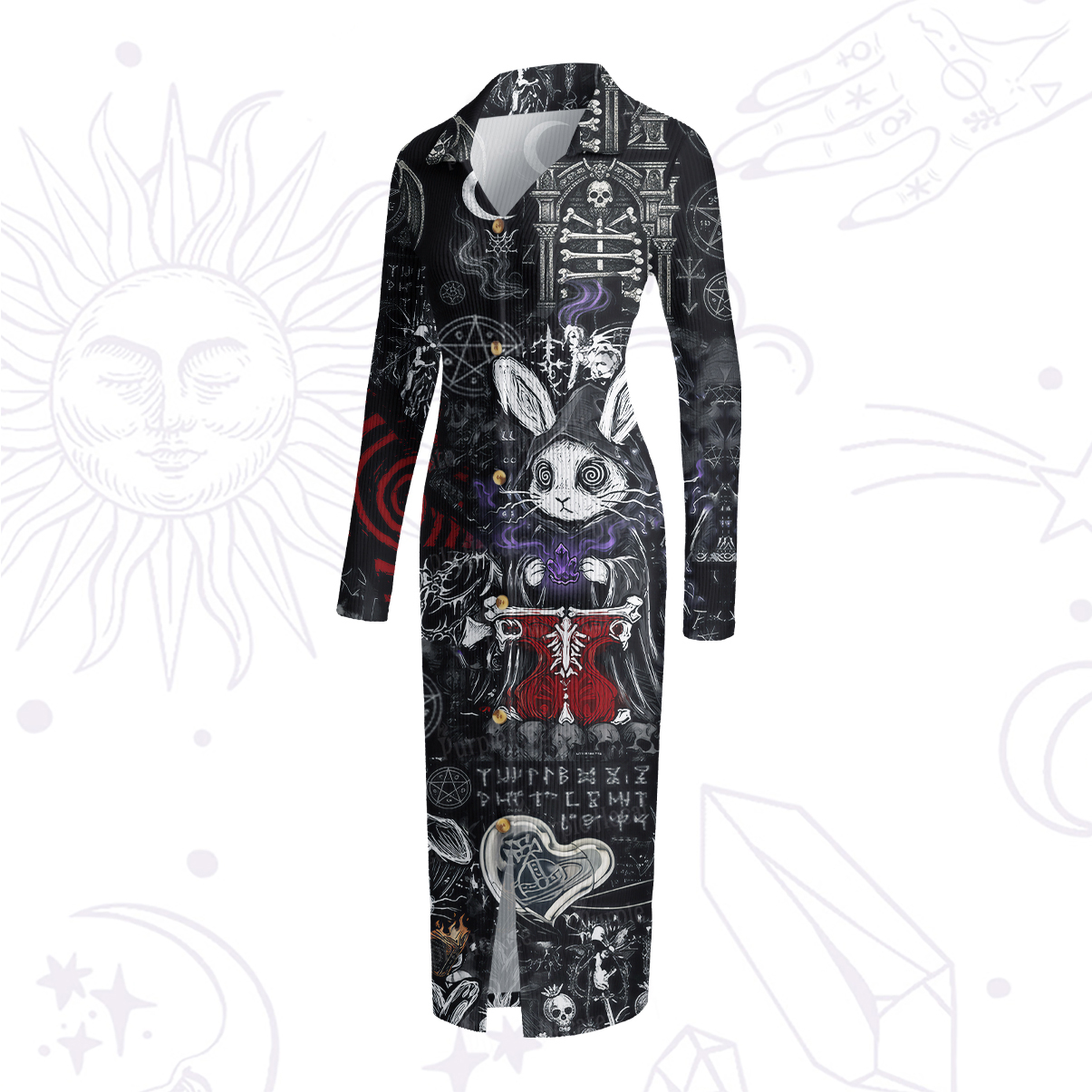 Purplehecate Gothic Cursed Bunny Ritual Ribbed Knit Dress