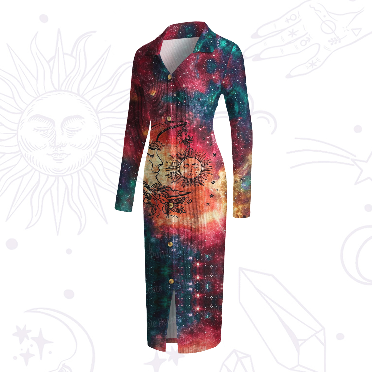 Purplehecate Sun Moon Dreams Ribbed Knit Dress