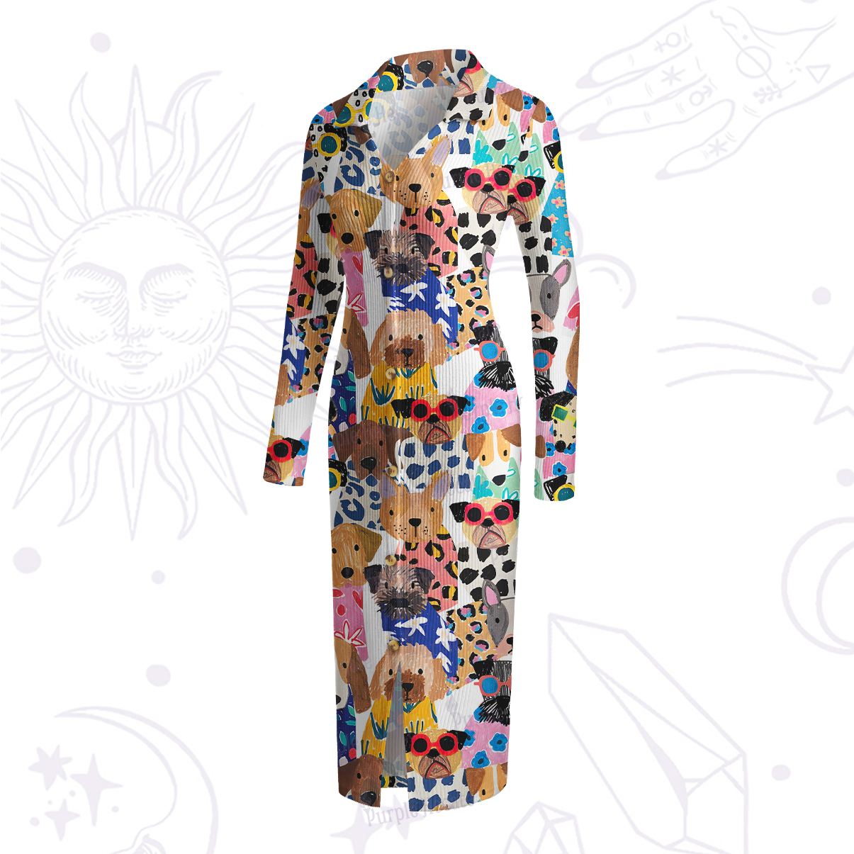 Purplehecate Puppy Parade Ribbed Knit Dress