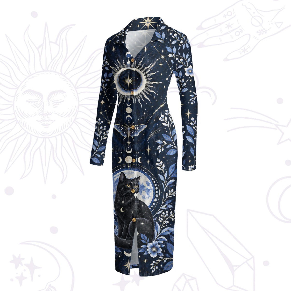 Purplehecate Lunar Oracle Witch's Cat Ribbed Knit Dress
