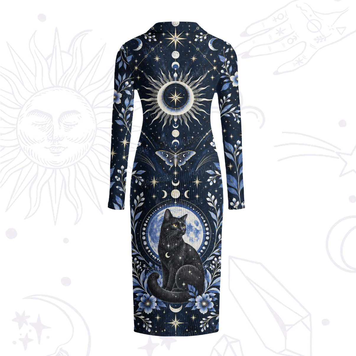 Purplehecate Lunar Oracle Witch's Cat Ribbed Knit Dress