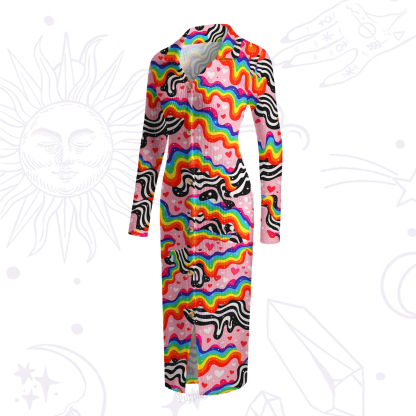 Purplehecate Groovy Melty Rainbow Hearts Wavy Ribbed Knit Dress