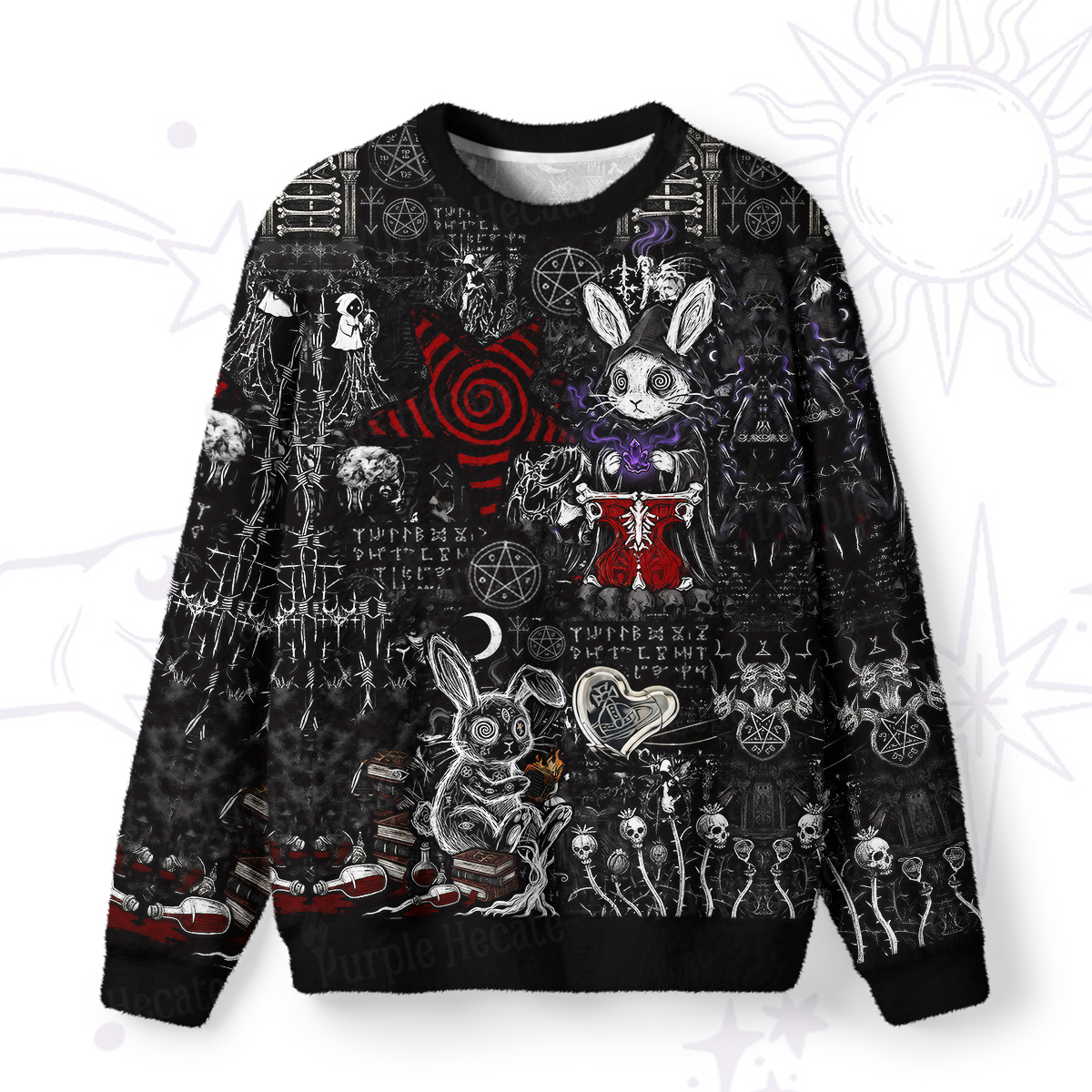 Purplehecate Gothic Cursed Bunny Ritual Fuzzy Ugly Sweatshirt