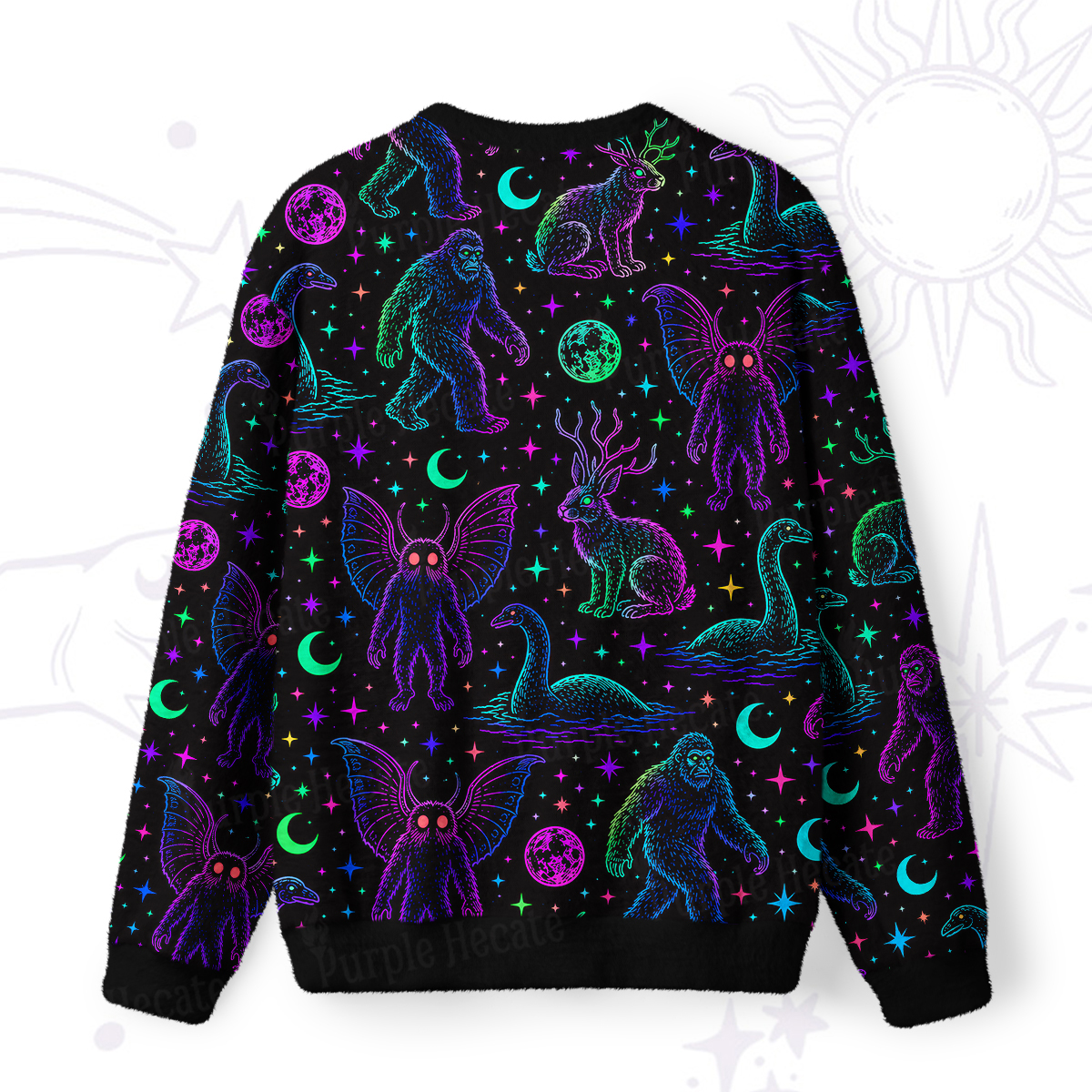 Purplehecate Neon Cryptid Creatures Fuzzy Ugly Sweatshirt
