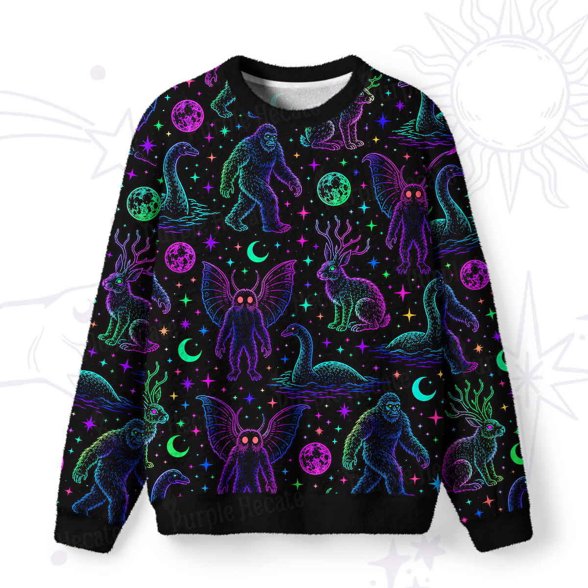 Purplehecate Neon Cryptid Creatures Fuzzy Ugly Sweatshirt