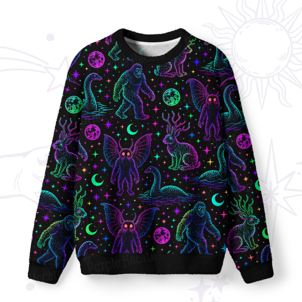 Purplehecate Neon Cryptid Creatures Fuzzy Ugly Sweatshirt