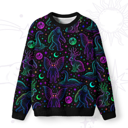 Purplehecate Neon Cryptid Creatures Fuzzy Ugly Sweatshirt
