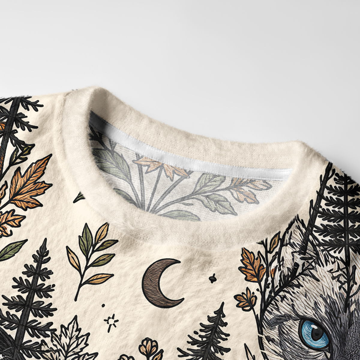 Purplehecate Enchanted Forest Cat Faces Fuzzy Ugly Sweatshirt