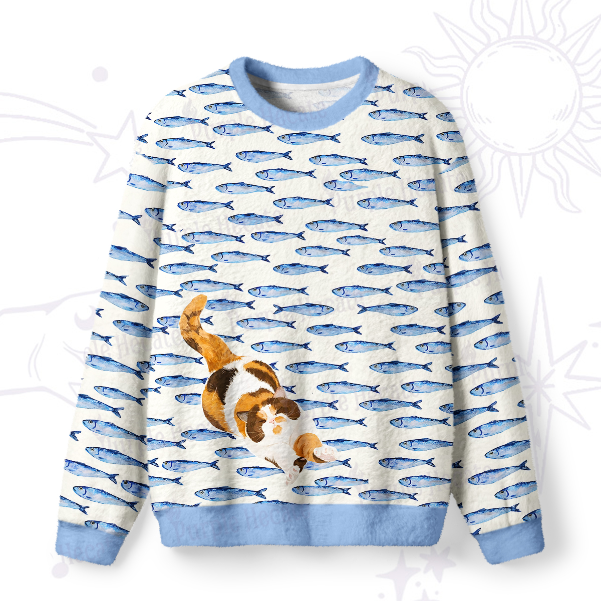 Purplehecate Cat Chasing Fish Fuzzy Ugly Sweatshirt