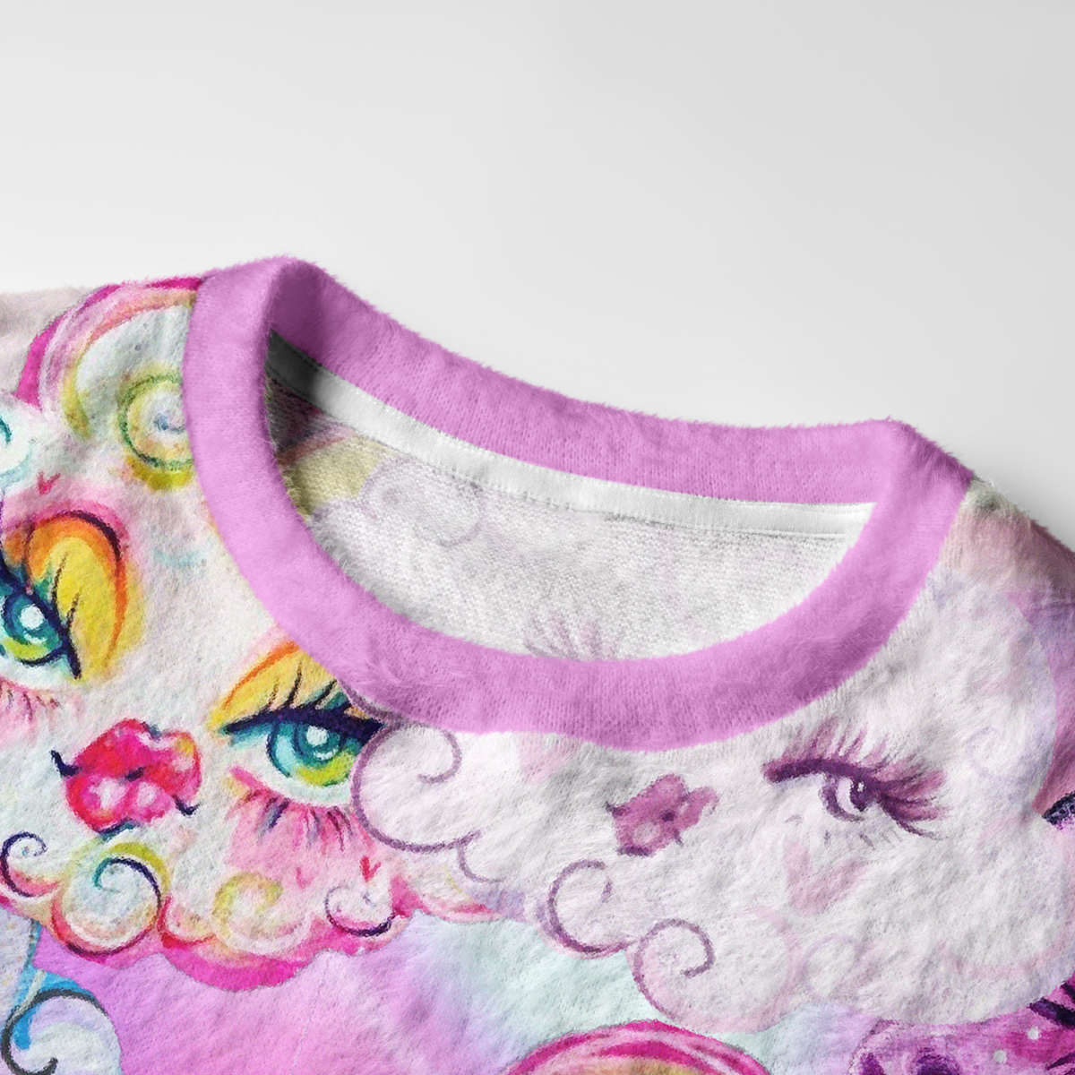 Purplehecate Dreamy Cloud Faces Fuzzy Ugly Sweatshirt