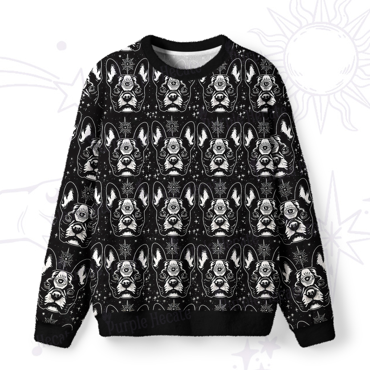Purplehecate Mystic Boston Terrier Fuzzy Ugly Sweatshirt