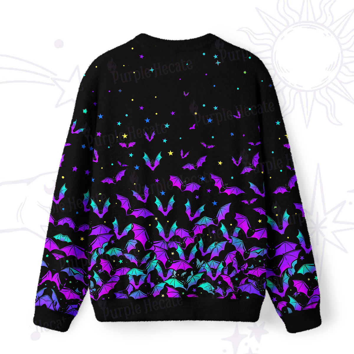 Purplehecate Rainbow Bat Fuzzy Ugly Sweatshirt