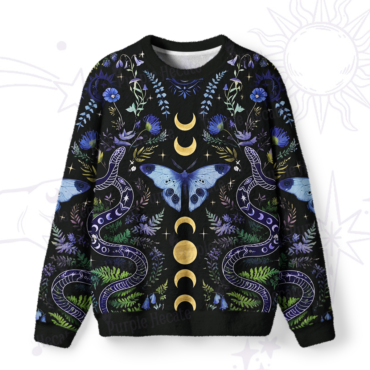 Purplehecate Moon Moth Witchery Fuzzy Ugly Sweatshirt