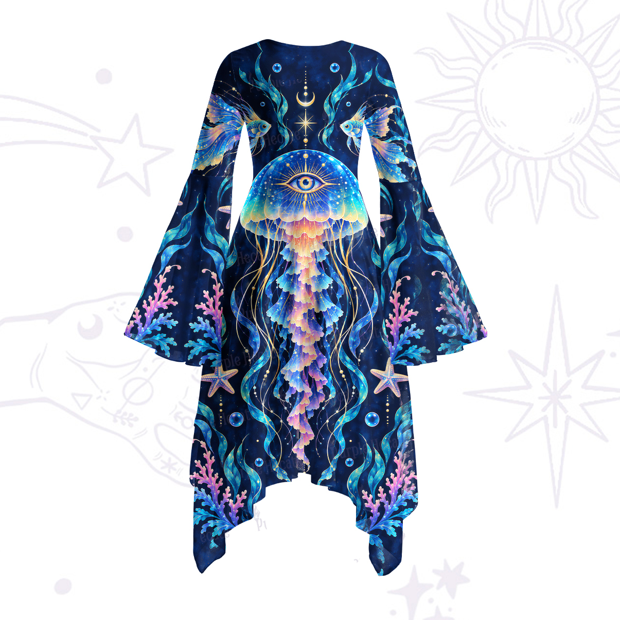 Purplehecate Celestial Jellyfish Bell Sleeve Dress