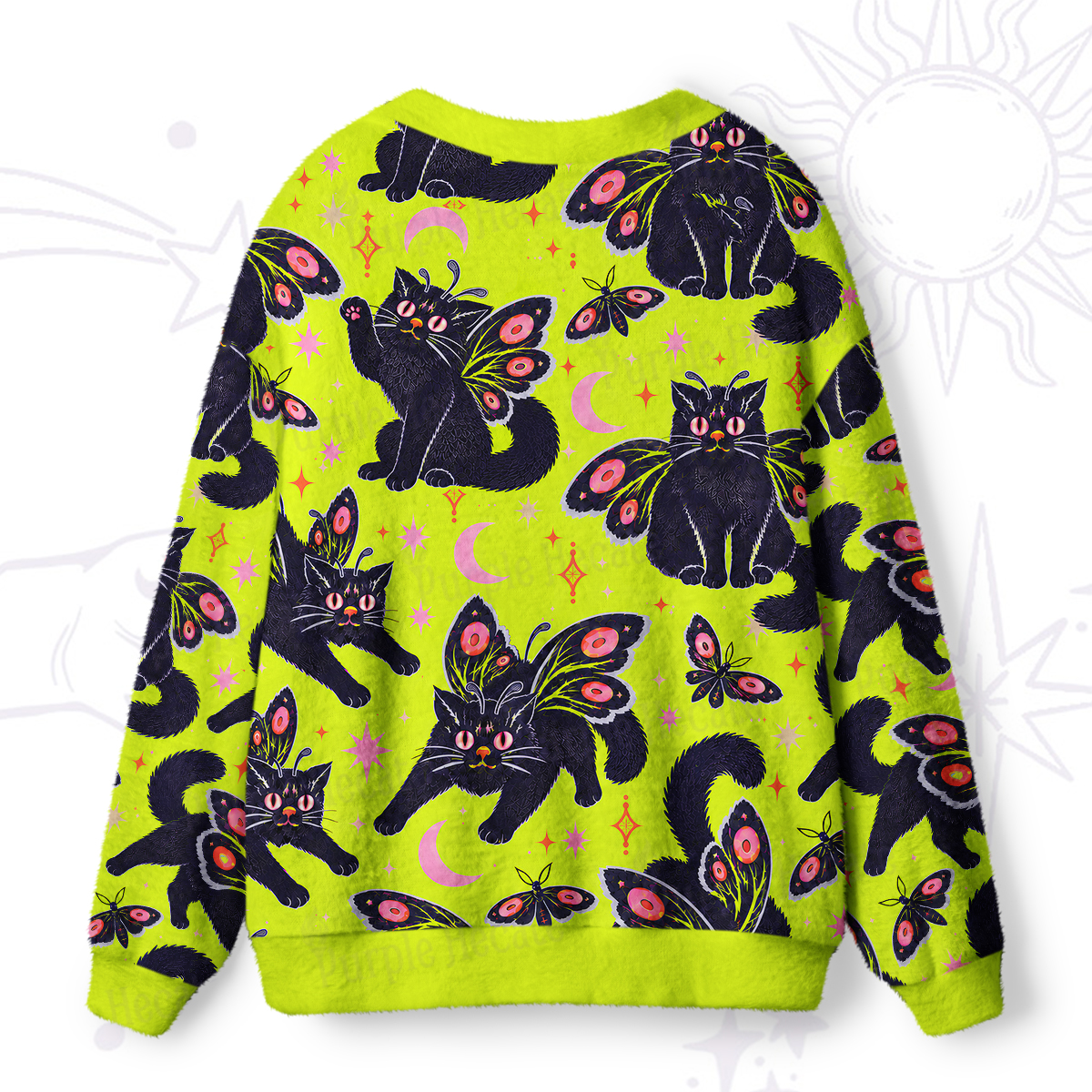 Purplehecate Whimsical Meowin' Winged Black Cat Ugly Cardigan Sweaters