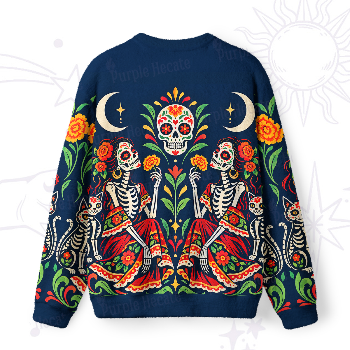 Purplehecate Day of the Dead Skeleton Dance Fuzzy Ugly Sweatshirt