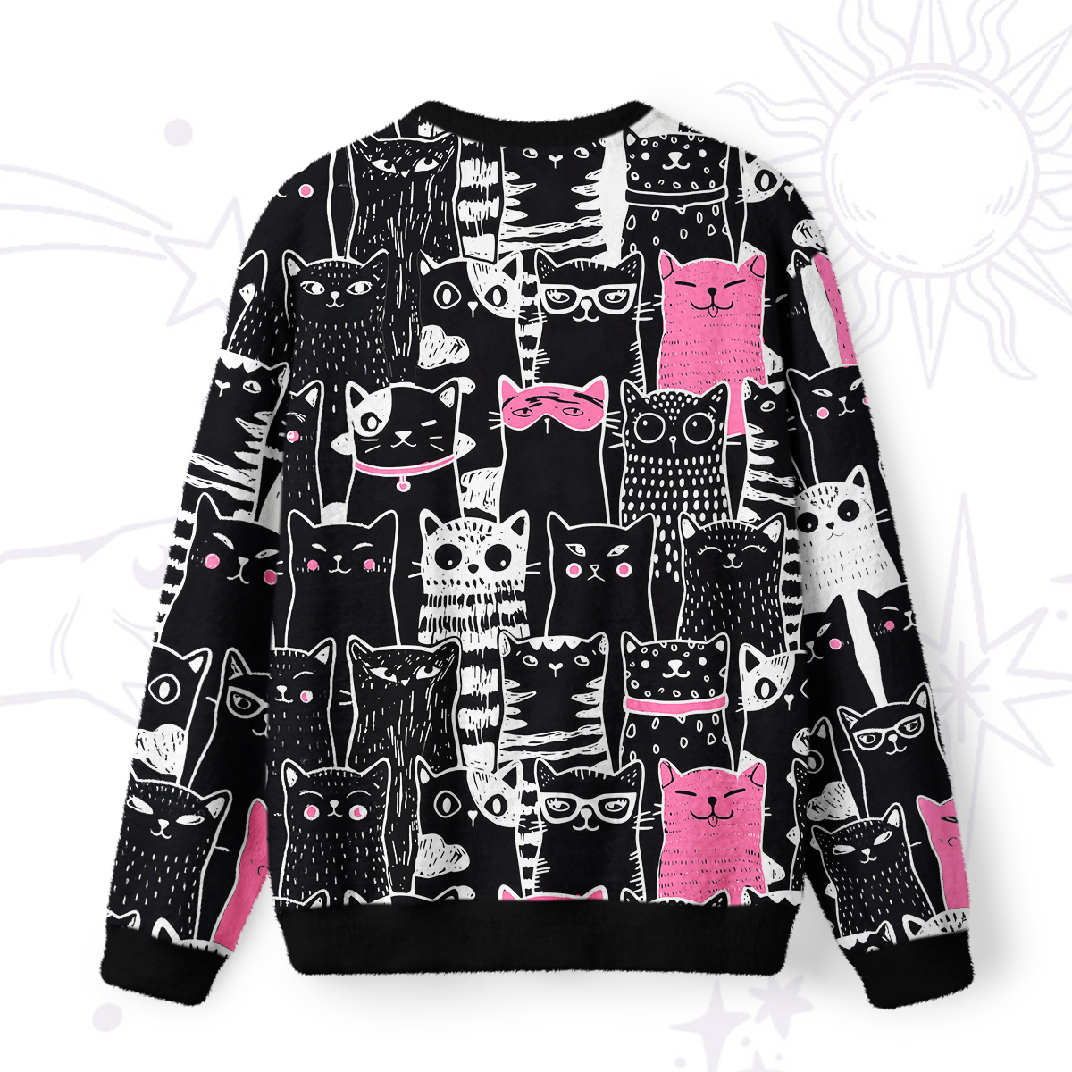 Purplehecate Cute Cat All Over Print Fuzzy Ugly Sweatshirt