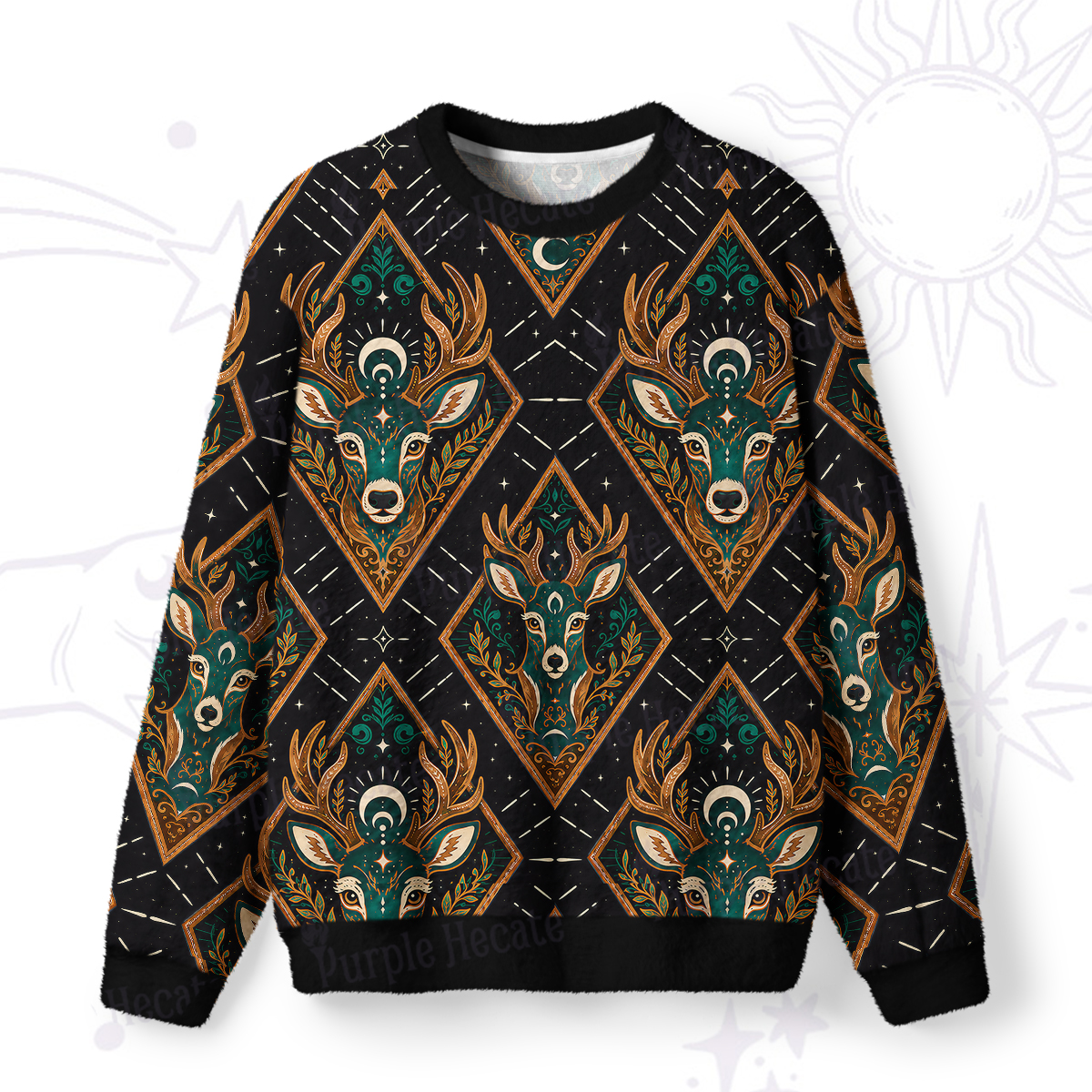 Purplehecate Mystic Forest Stag Fuzzy Ugly Sweatshirt