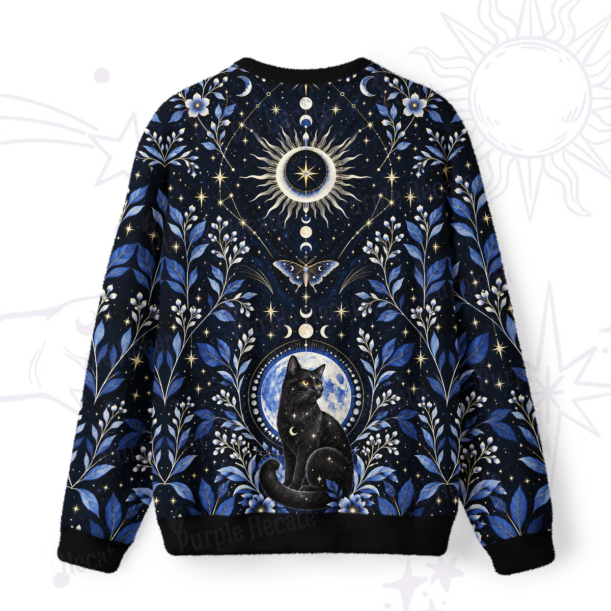Purplehecate Lunar Oracle Witch's Cat Fuzzy Ugly Sweatshirt
