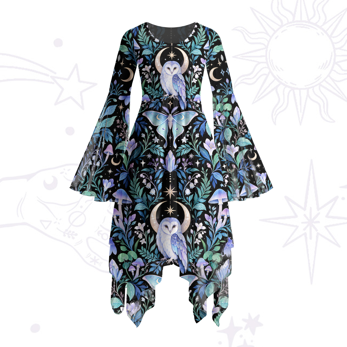 Purplehecate Night Owl Moonlit Dream Sleeve Dress