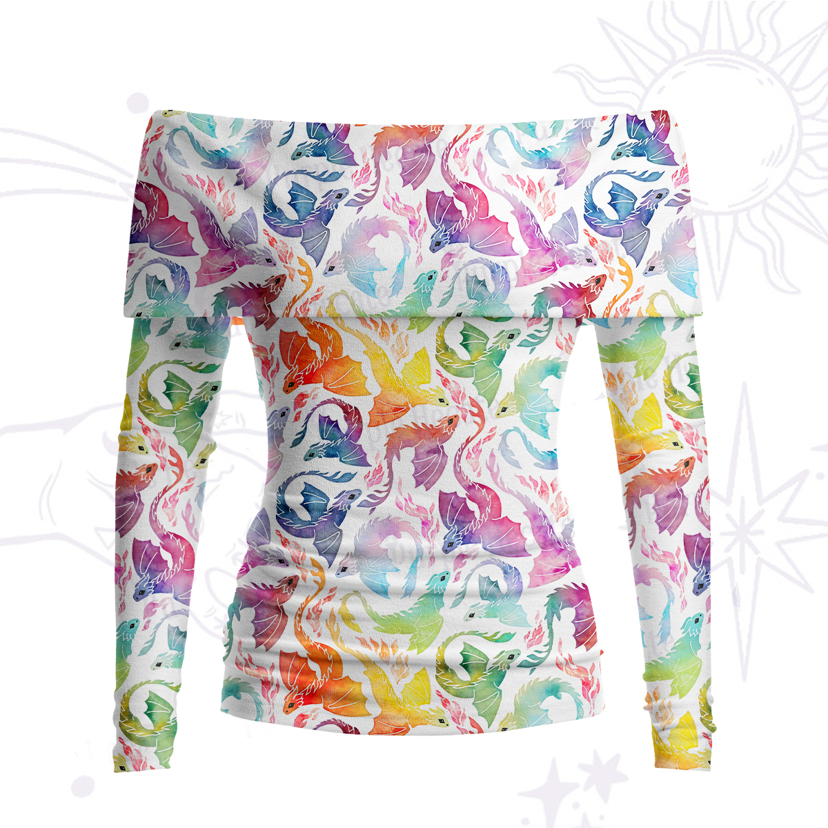Purplehecate Rainbow Dragon Fire Off Shoulder Long Sleeve Knit Top