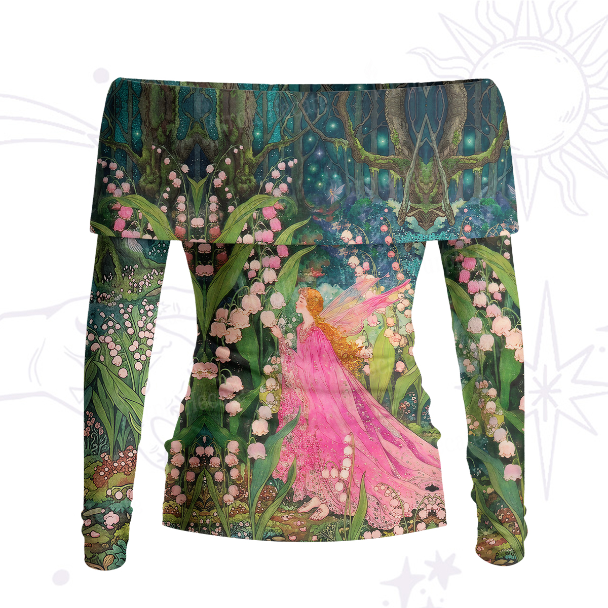 Purplehecate Mystic Secret Lily Fairy Forest Off Shoulder Long Sleeve Knit Top