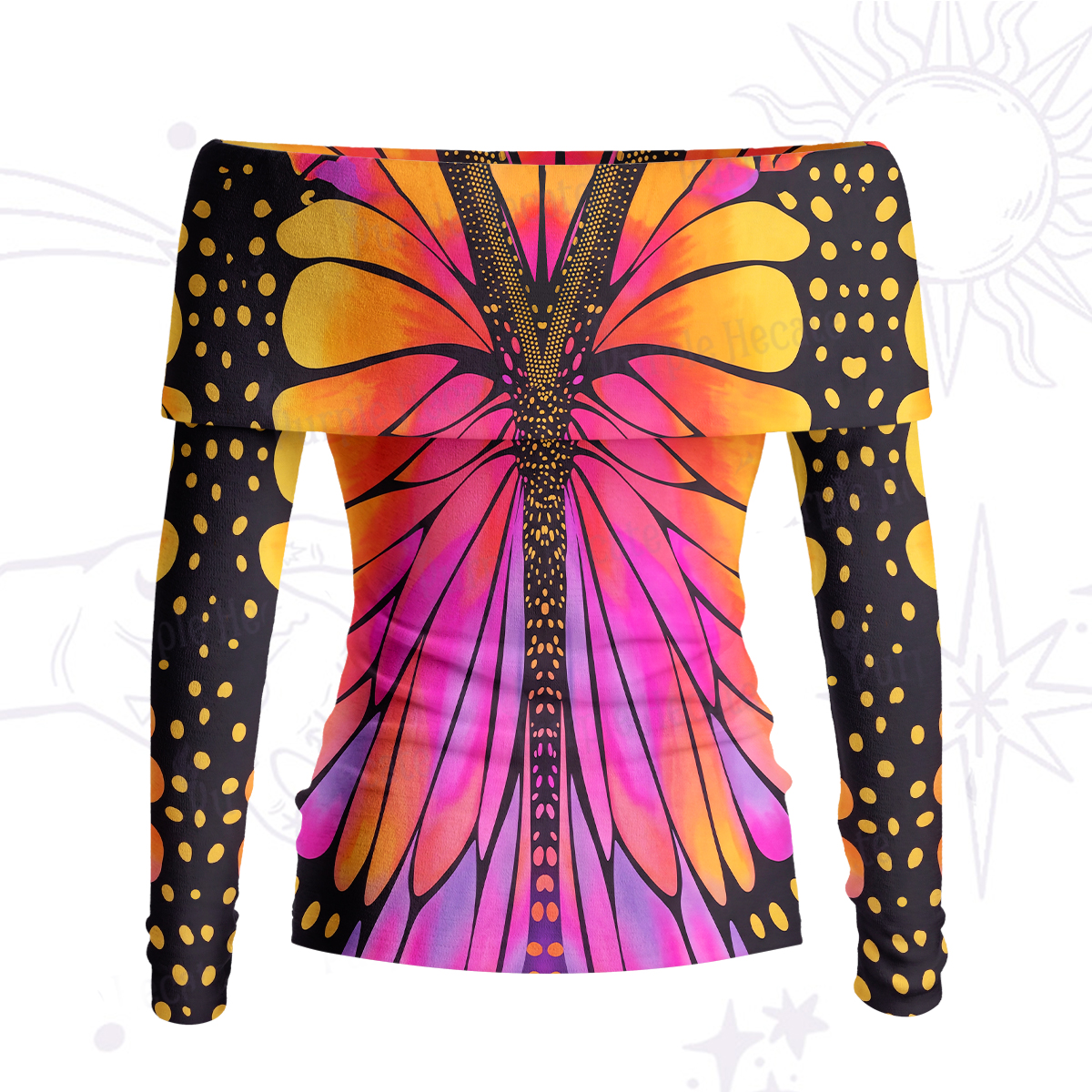 Purplehecate Butterfly Wings Off Shoulder Long Sleeve Knit Top