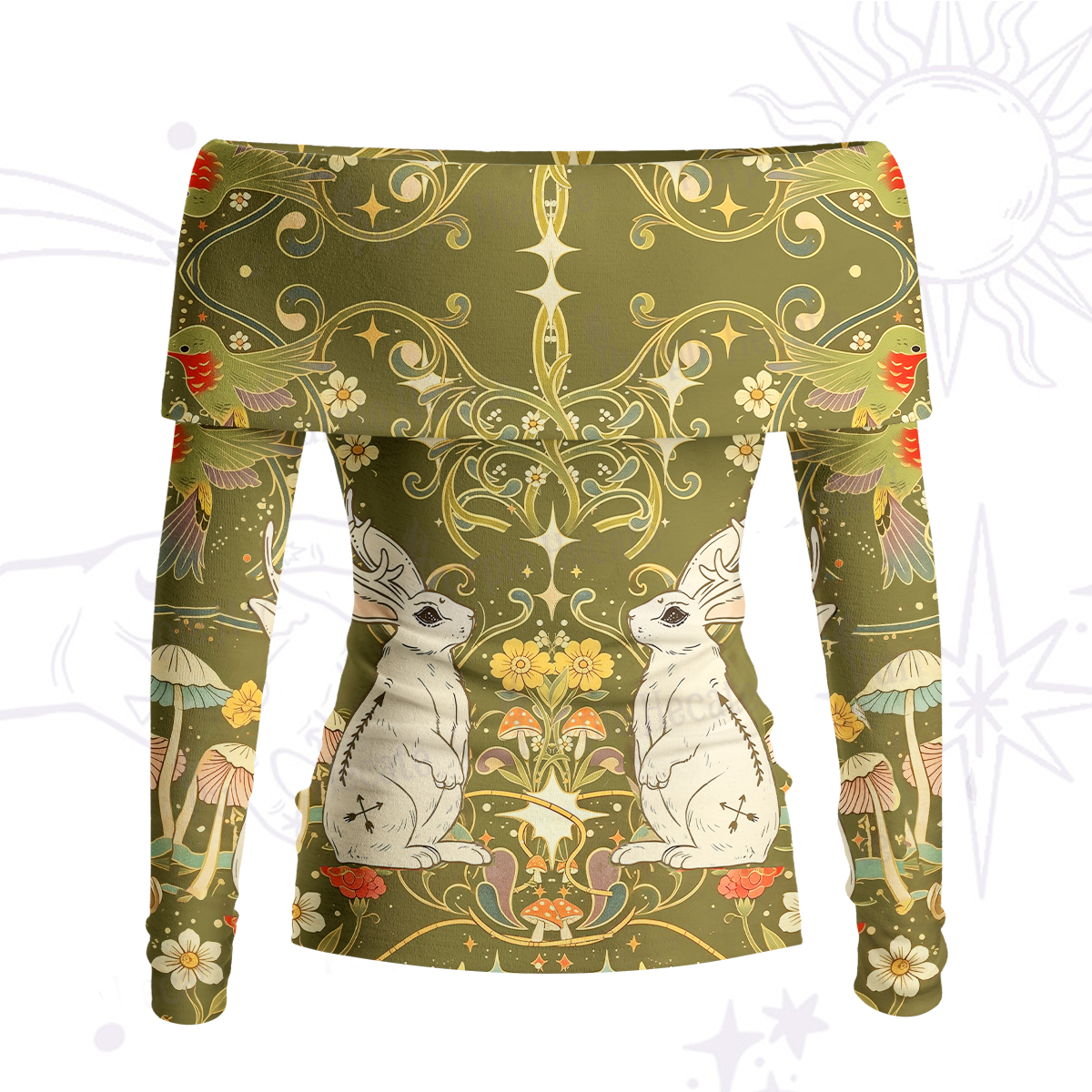 Purplehecate Antlered White Rabbit Secret Forest Off Shoulder Long Sleeve Knit Top