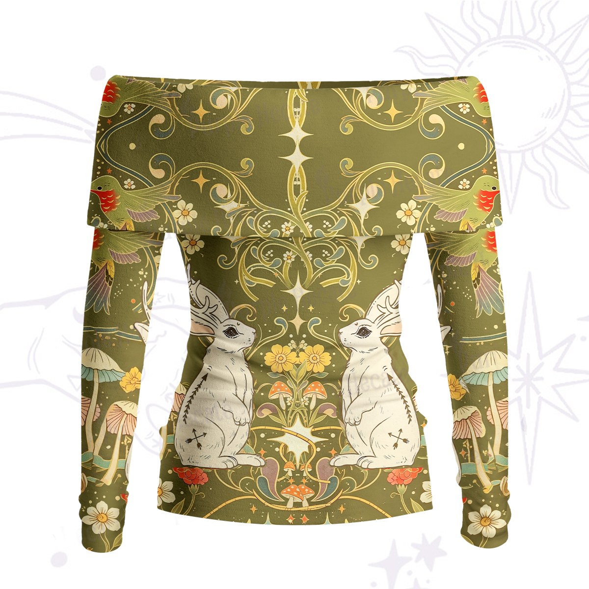 Purplehecate Antlered White Rabbit Secret Forest Off Shoulder Long Sleeve Knit Top