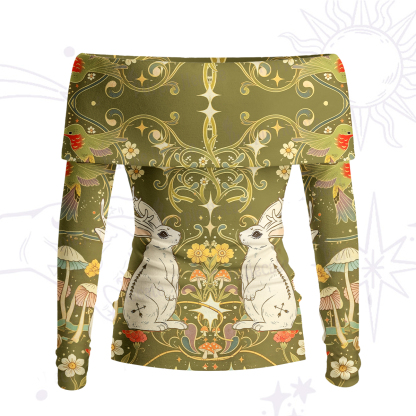 Purplehecate Antlered White Rabbit Secret Forest Off Shoulder Long Sleeve Knit Top