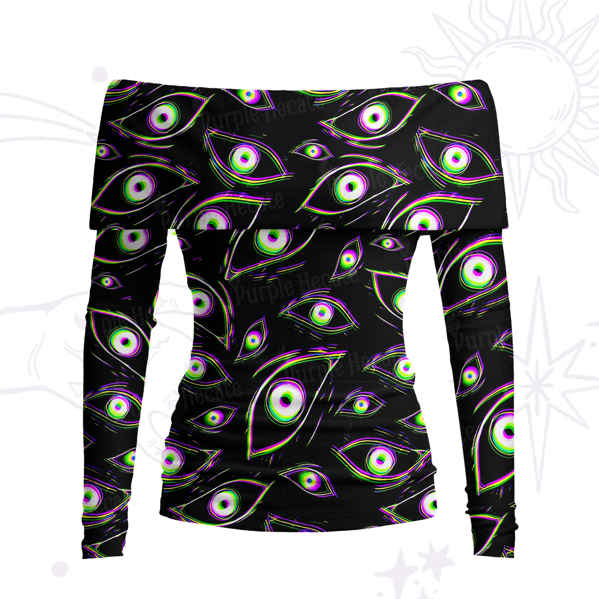 Purplehecate Glitch Vision Off Shoulder Long Sleeve Knit Top