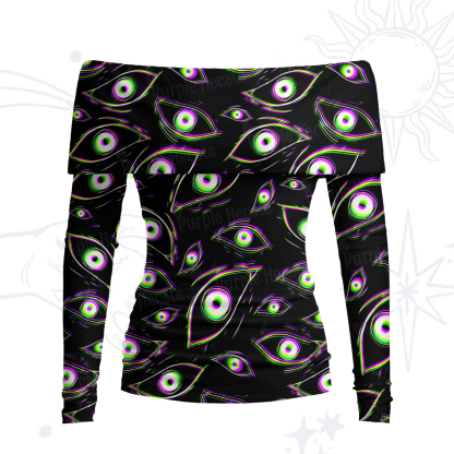 Purplehecate Glitch Vision Off Shoulder Long Sleeve Knit Top