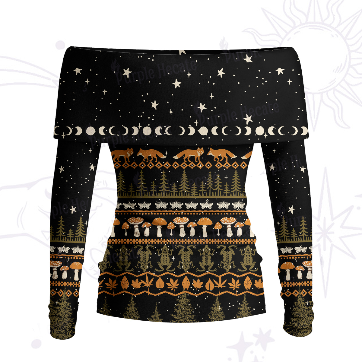 Purplehecate Mystic Woods Off Shoulder Long Sleeve Knit Top