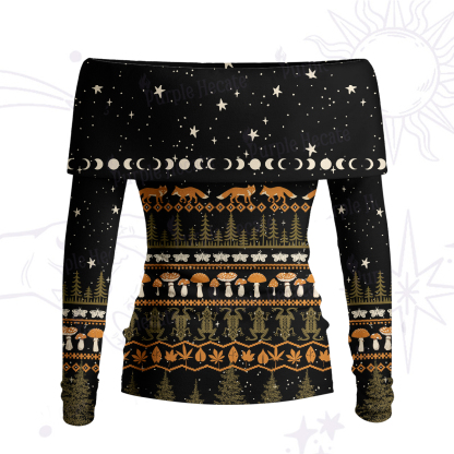 Purplehecate Mystic Woods Off Shoulder Long Sleeve Knit Top