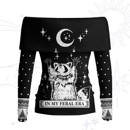Purplehecate In My Feral Era Raccoon Off Shoulder Long Sleeve Knit Top