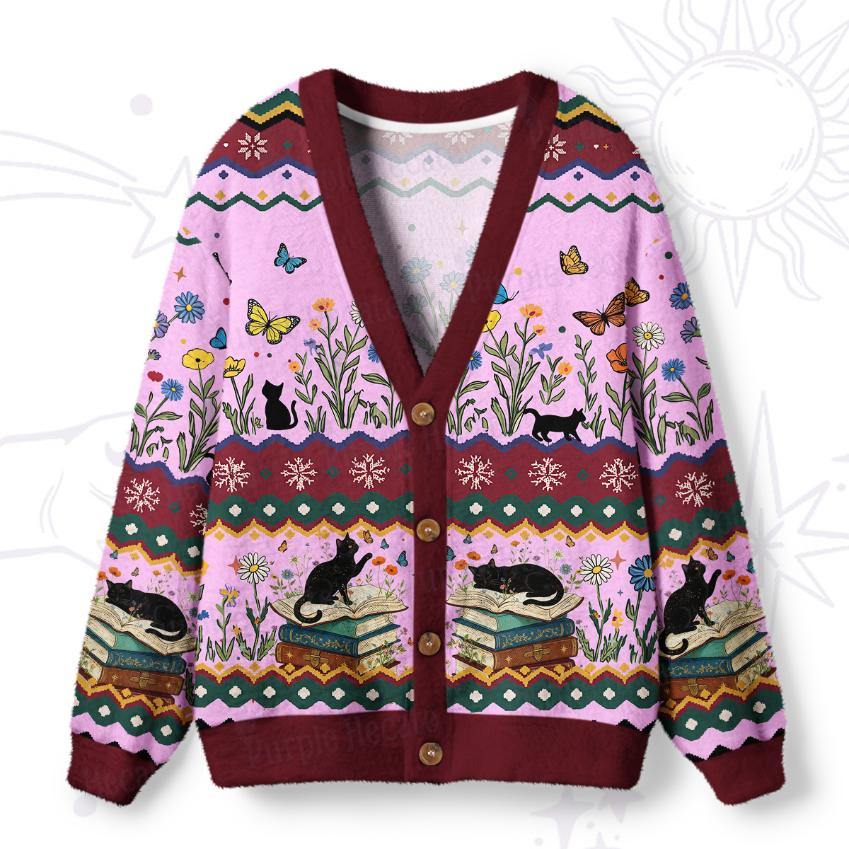 Purplehecate Easily Distracted By Cats And Books Ugly Cardigan Sweaters