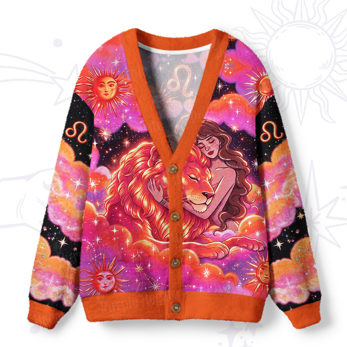Purplehecate Leo Zodiac Ugly Cardigan Sweaters