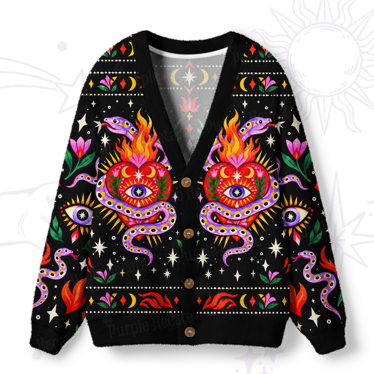 Purplehecate Mystic Serpent Sacred Heart Ugly Cardigan Sweaters