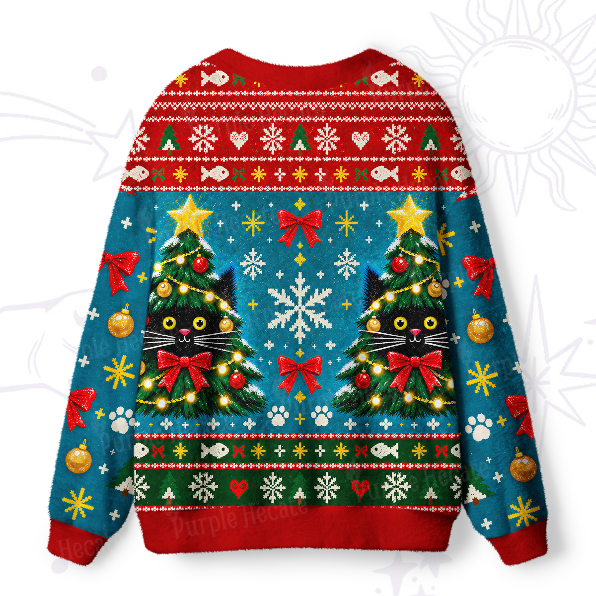 Purplehecate Meowy Catmas Christmas Tree Ugly Cardigan Sweaters