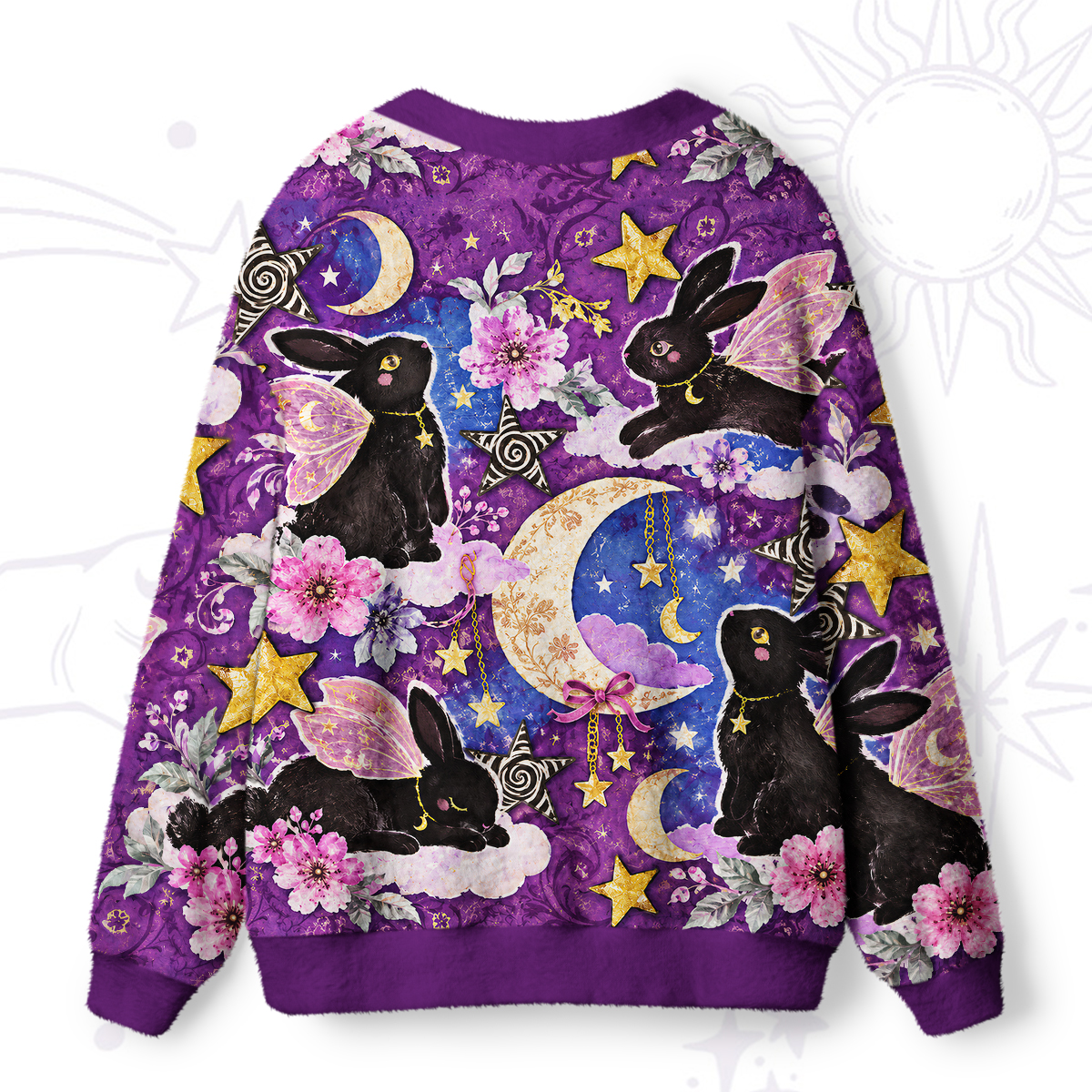 Purplehecate Enchanted Black Bunny Meditation Ugly Cardigan Sweaters
